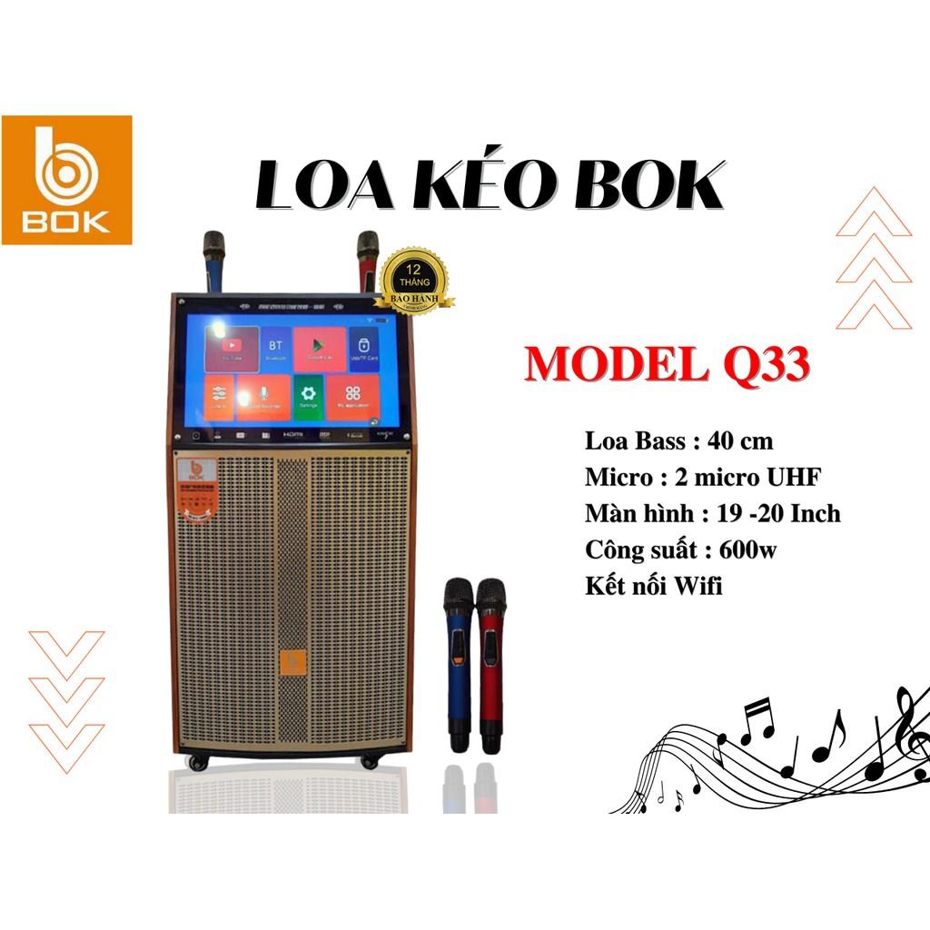 Loa kéo bass 4 tấc, thùng gỗ, màn hình 19&quot; bluetooth hát karaoke, nghe nhạc Bok Q33- hàng chính hãng