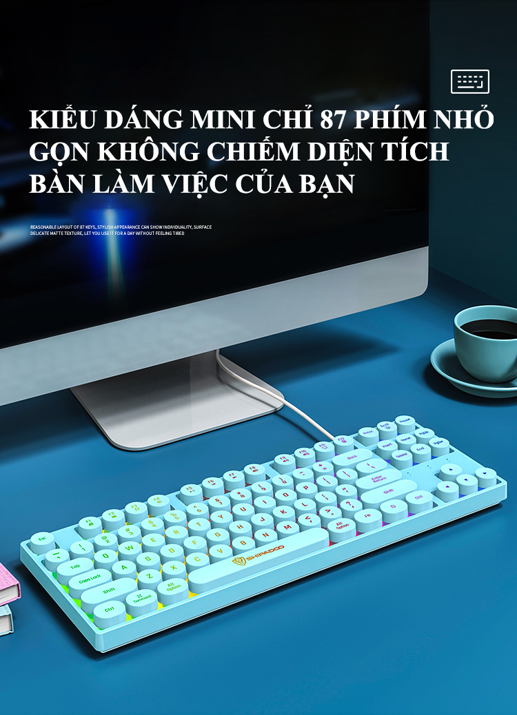 Bàn phím giả cơ SHIPADOO K87 nút tròn với thiết kế mini nhỏ gọn có đèn led 7 màu cực đẹp - Hàng Chính Hãng