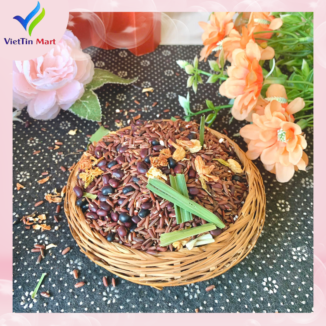 Trà gạo lứt, đậu đen xanh lòng, đậu đỏ, hoa nhài, lá dứa 1kg (đóng zip) VietTin Mart