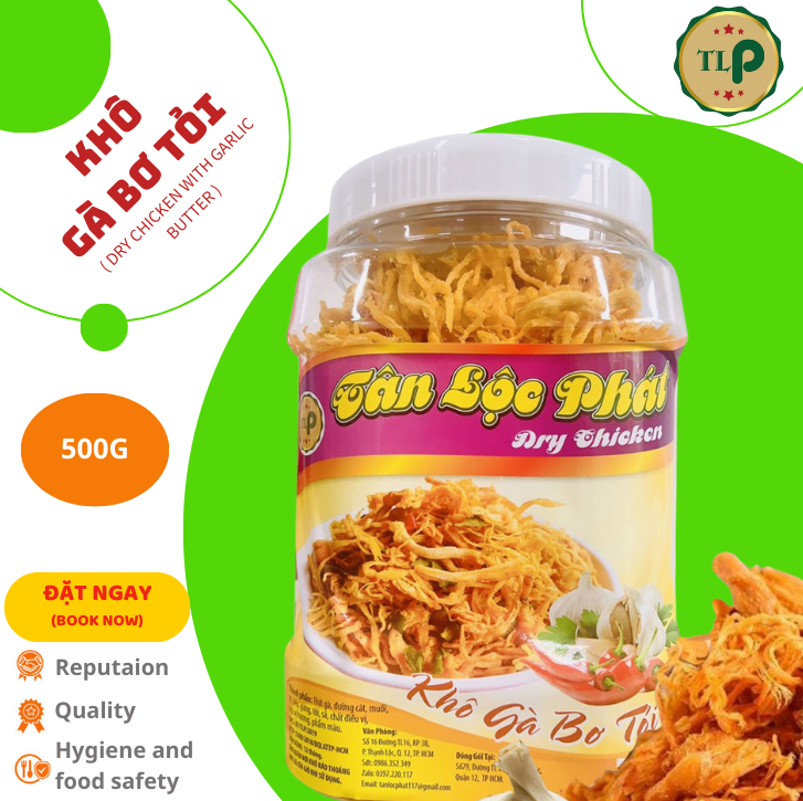 KHÔ GÀ LÁ CHANH VÀ KHÔ GÀ BƠ TỎI TÂN LỘC PHÁT COMBO 1KG - MỖI HŨ 500G