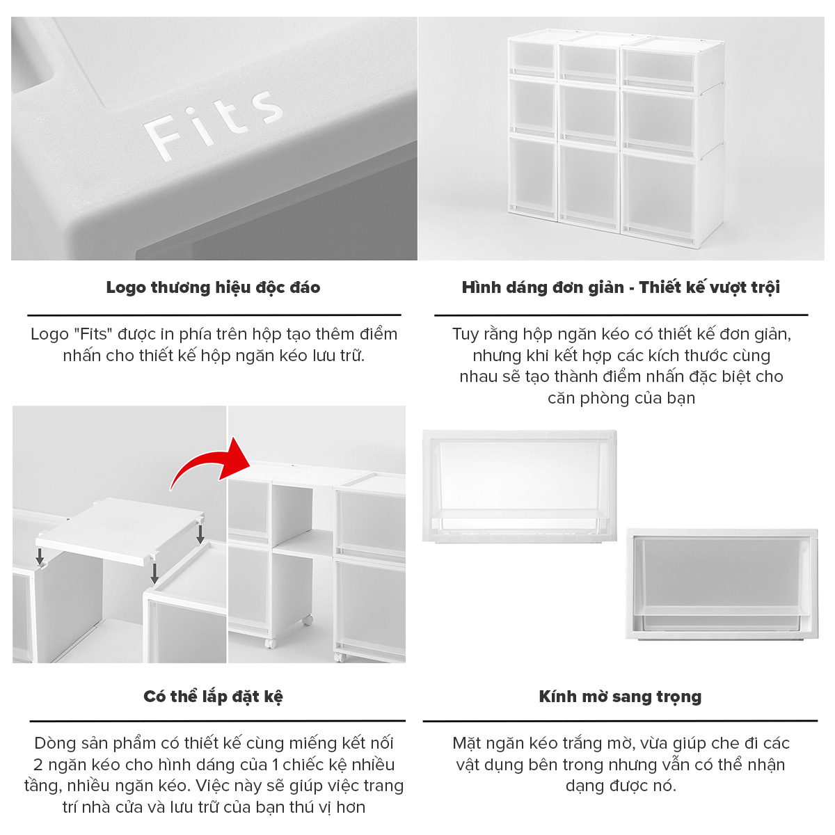 TENMA Hộp Nhựa Ngăn Kéo Cao Cấp Sang Trọng Nội Thất FC40 JAPAN QUALITY, Xếp Chồng, Bánh Xe Bán Rời