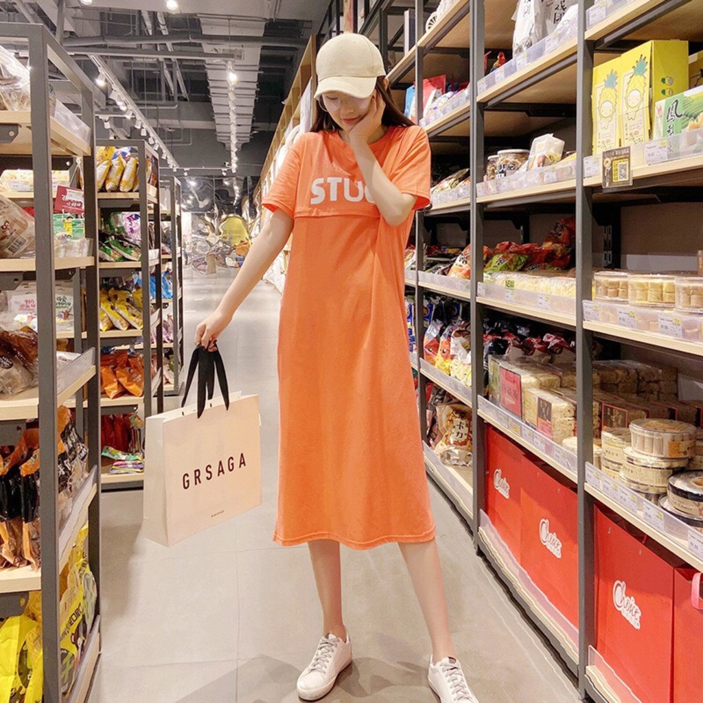 Đầm bầu sau sinh cho con bú Studio (có size lớn đến 105kg) chất liệu cotton thoáng mát, kiểu dáng năng động và thời trang