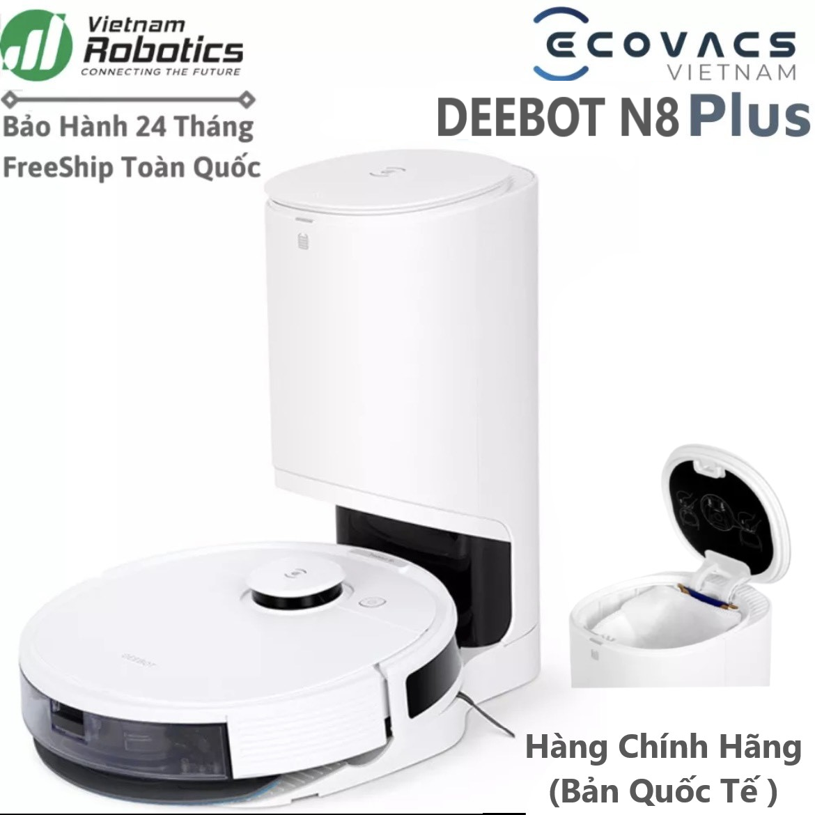 Robot hút bụi lau nhà thông minh Ecovacs Deebot N8 Plus Bản Quốc Tế - Tích Hợp Dock Sạc Tự Động Hút Rác, Bản Đồ Laser TrueMapping Chính Xác Hơn Công Nghệ TrueDetect3D - Hàng Chính Hãng