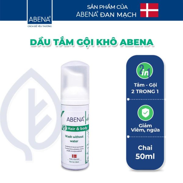 Bọt dầu gội tắm khô Abena làm sạch dịu nhẹ an toàn cho da - Nhập Khẩu Đan Mạch (Chai 50ML) Date T4/2024