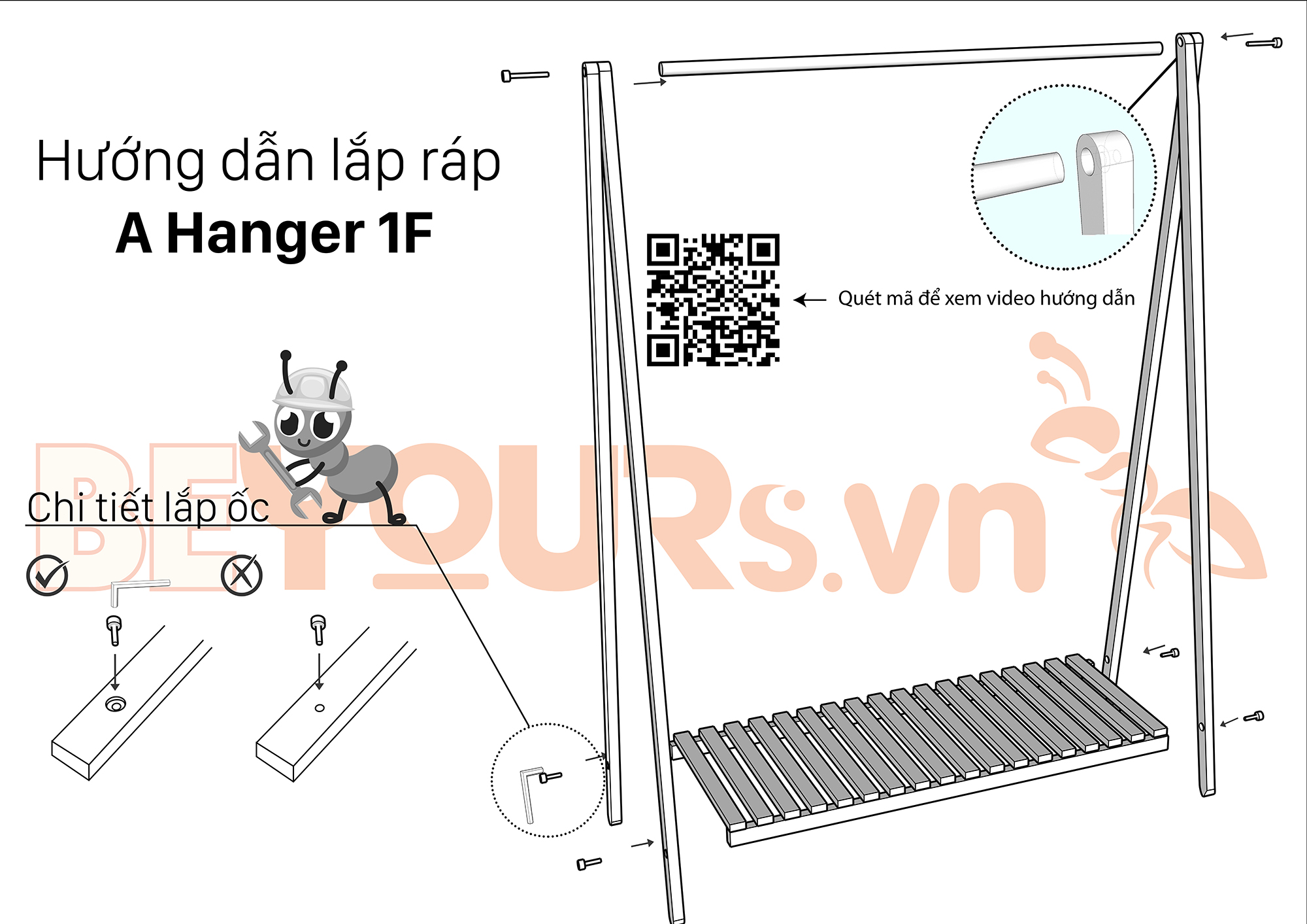 Giá Treo Quần Áo Gỗ BEYOURs - Kệ Gỗ Cây Sào Treo Đồ A-Hanger 1FL Lắp Ráp Dễ Dàng - Nội Thất Phòng Ngủ