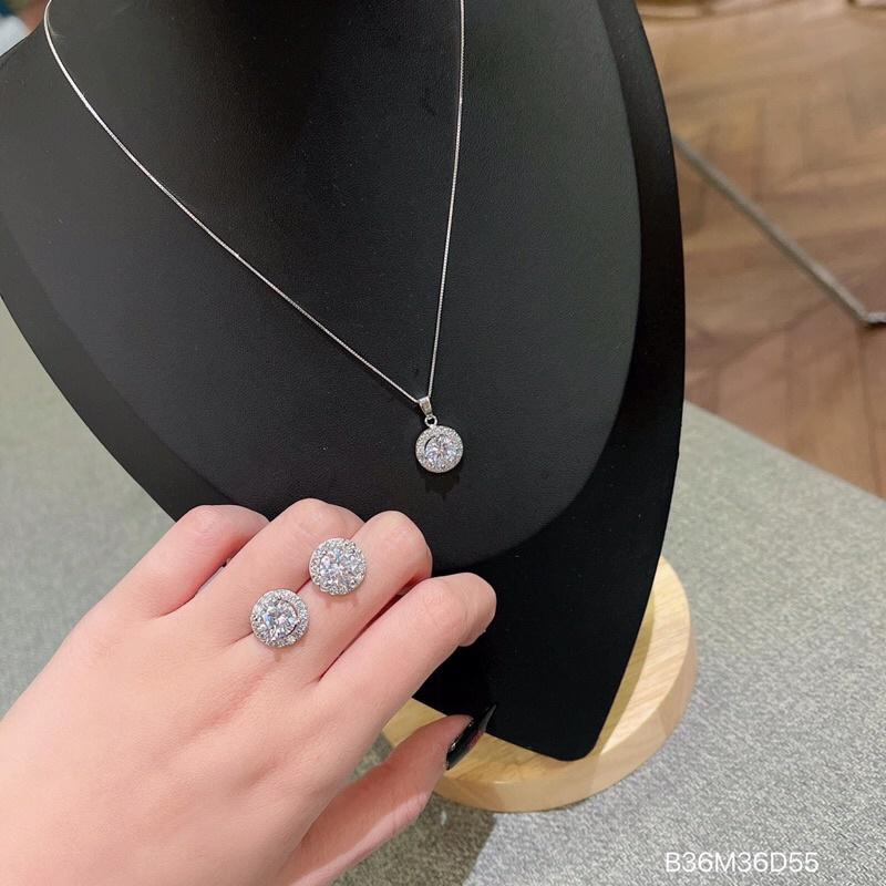 Bộ set 2 món dây chuyền bông tai đá tròn xi bạch kim siêu sáng siêu đẹp