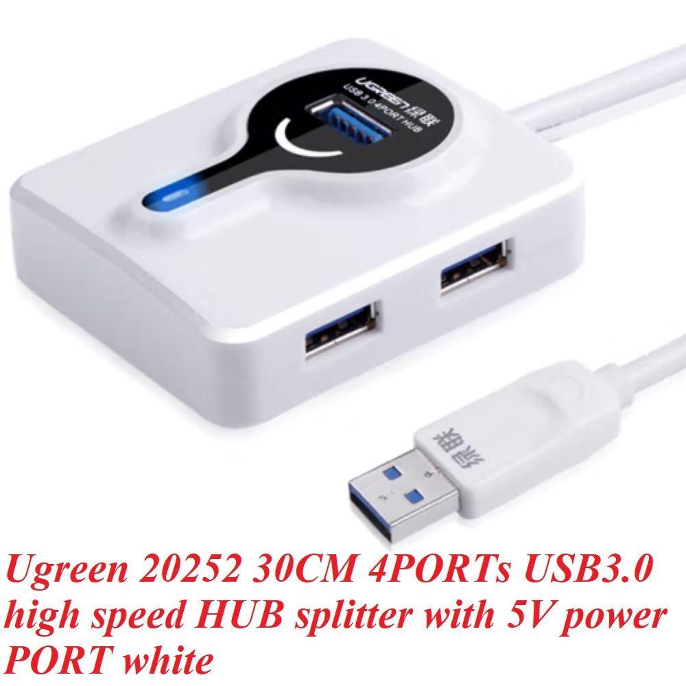 Ugreen UG20252CR113TK 30CM Màu Trắng Bộ chia HUB USB 3.0 sang 4 cổng USB 3.0 có cổng cấp nguồn Micro USB 5V - HÀNG CHÍNH HÃNG