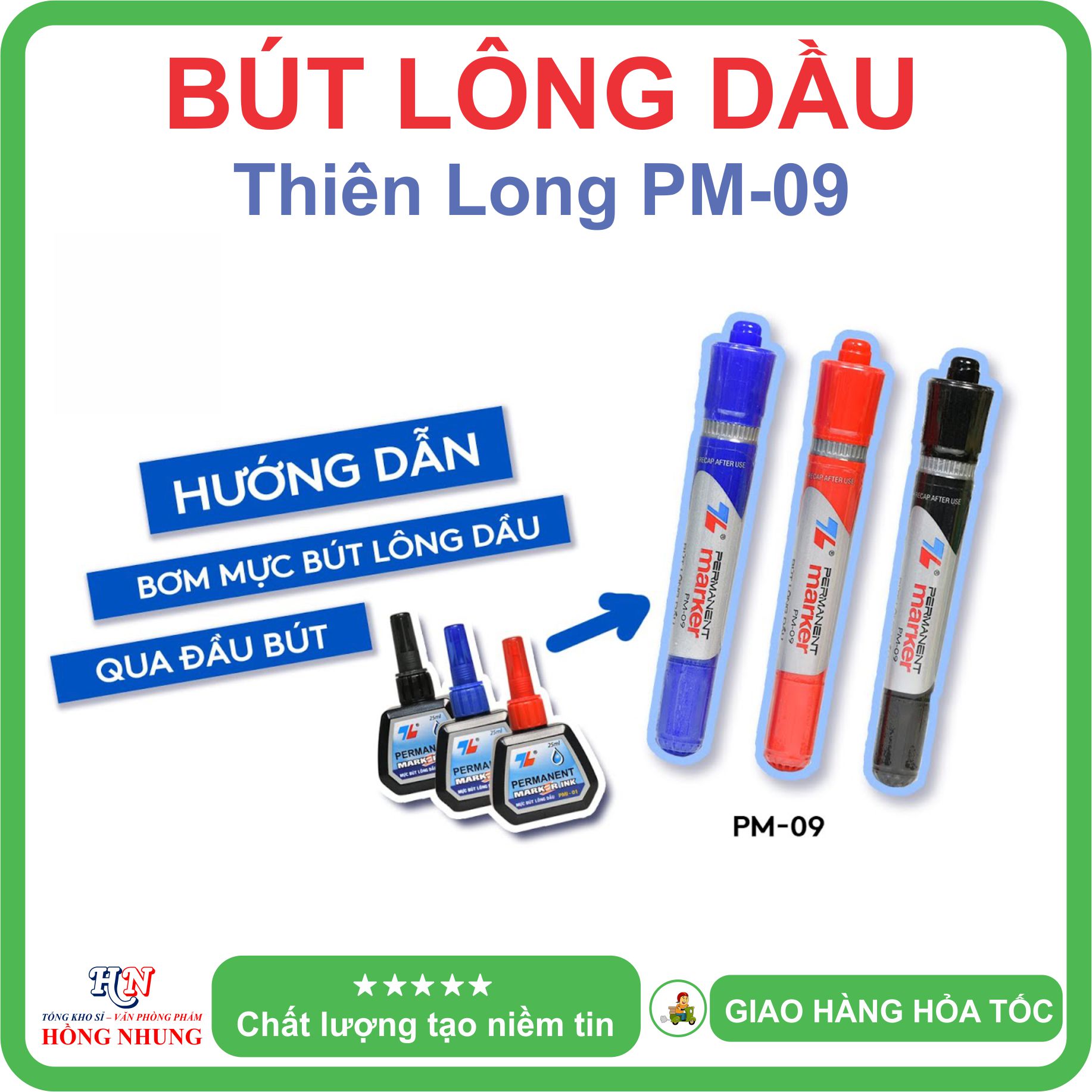 [SÉT] COMBO Hộp 10 Bút Lông Dầu PM-09, Mực tươi sáng, nét viết đều, đậm và êm