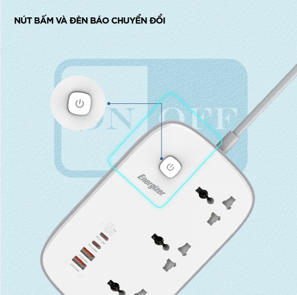 [ Hàng Chính Hãng ] Ổ điện đa năng Energizer 3AC  kèm cổng USB tích hợp Wifi sạc PD 65W chịu tải 3250W