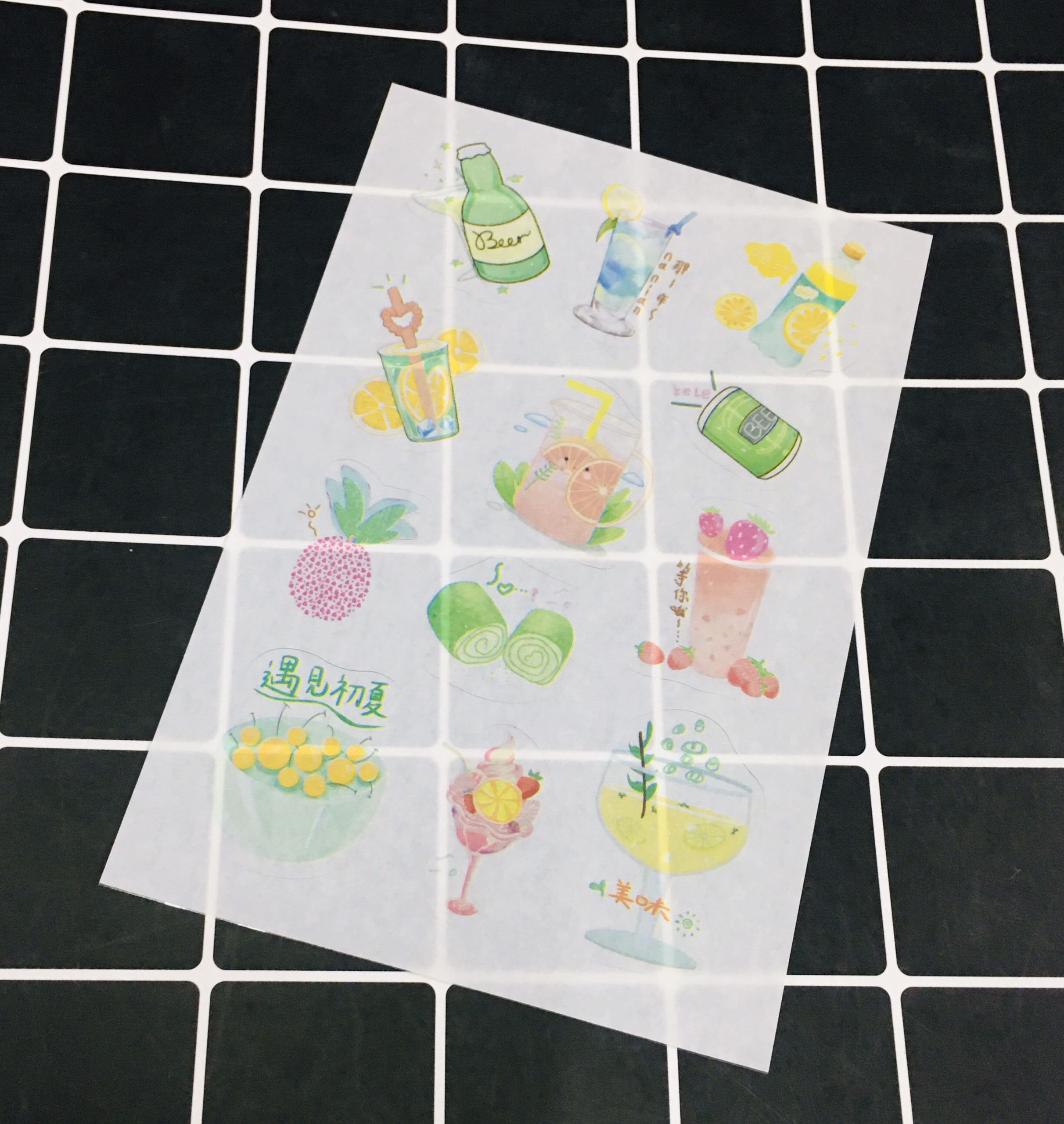 Hình Dán đồ ăn uống sticker food set 12 bảng