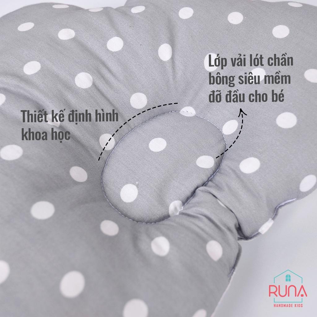 Gối chống bẹp đầu cho trẻ sơ sinh RUNA KIDS Cotton Hàn 100% cao cấp mềm mịn giúp bé ngủ ngon