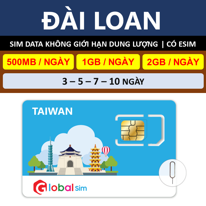 SIM DU LỊCH ĐÀI LOAN - KHÔNG GIỚI HẠN DATA TỐC ĐỘ THẤP