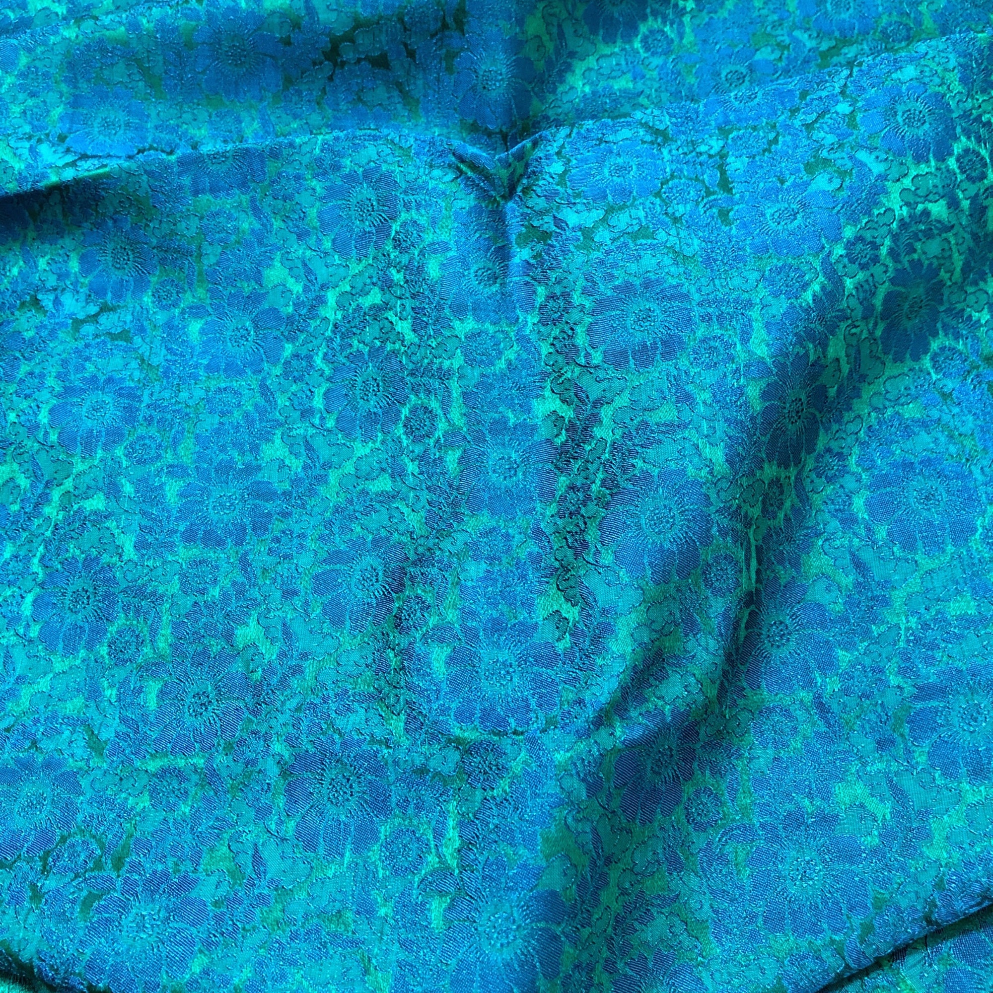 Vải Lụa Tơ Tằm Palacesilk hoa cúc màu 1 xanh may áo dài, váy áo #mềm#mượt#thoáng mát, khổ rộng 90cm