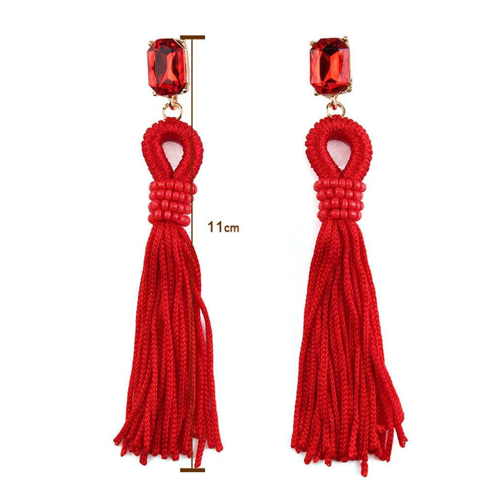 Long Tassel Earrings Red