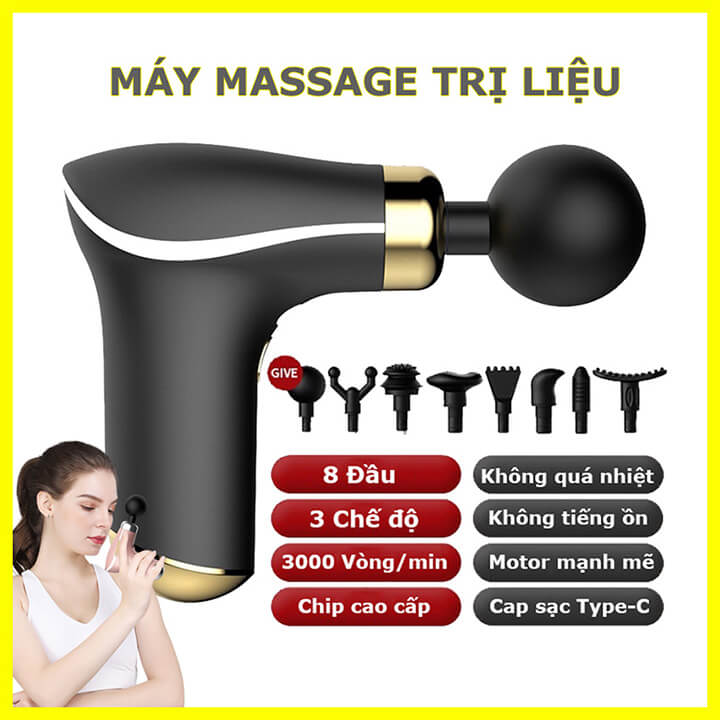 Máy massage cầm tay 8 đầu đấm lưng mát xa cổ vai gáy đa năng giảm đau nhức mệt mỏi, súng matxa toàn thân