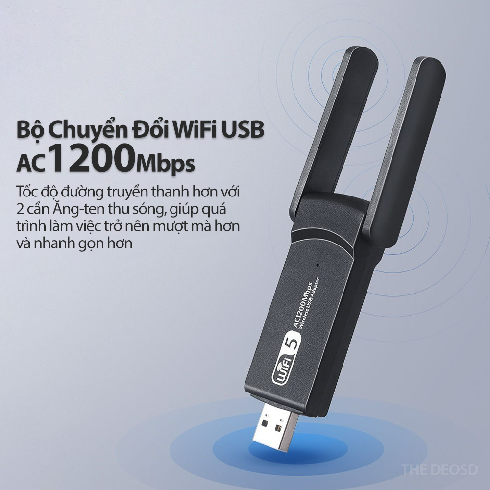 Bộ Chuyển Đổi WiFi USB 1200Mbps (2.4G - 5G)/ 1900Mbps (2.4G - 5.8G) Thu Mạng The Deosd - Hàng Chính Hãng