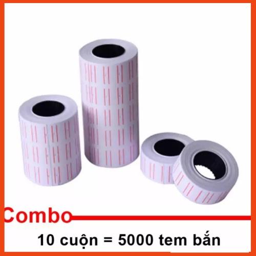 Combo 10 cuộn tem giá dùng cho máy in nhiệt - giấy in giá cao cấp, màu trắng viền đỏ (5000 tem)