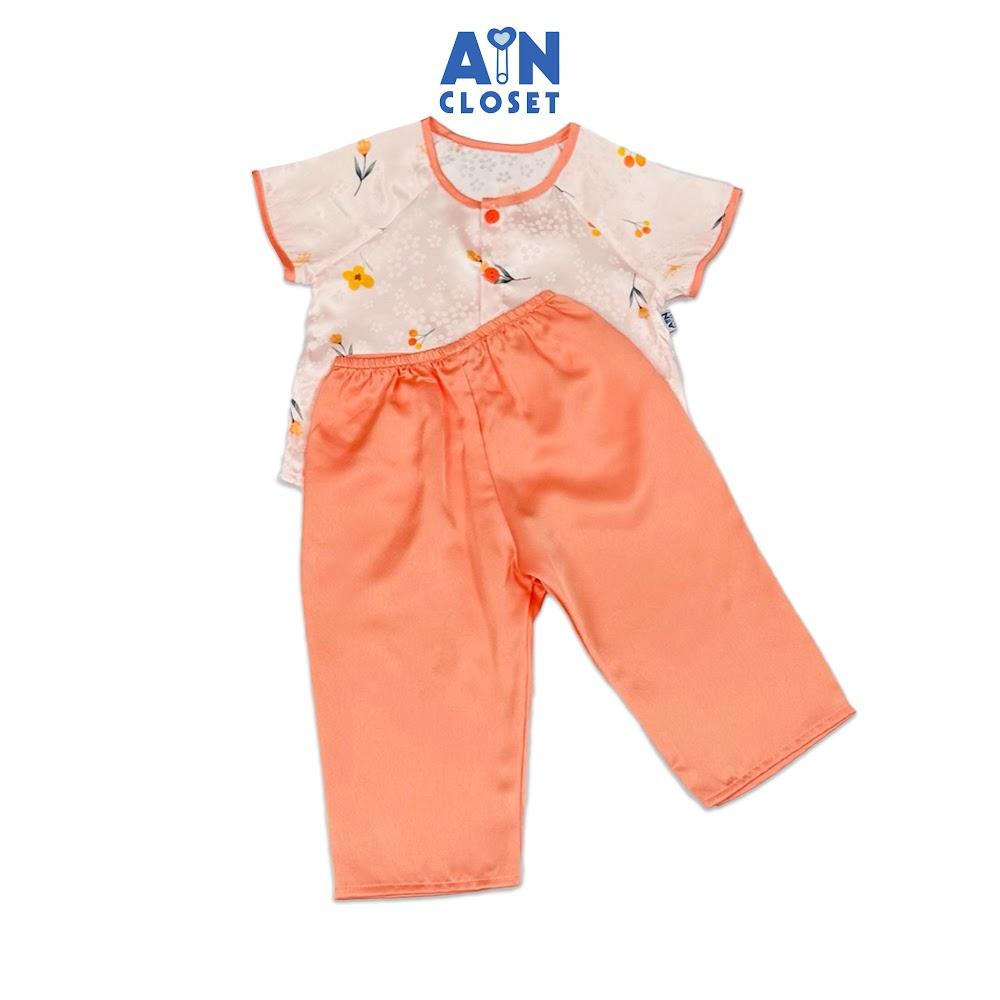 Bộ quần áo Bà Ba Dài tay ngắn bé gái họa tiết Hoa Huệ Lụa Cam Đào - AICDBG2T6IIT - AIN Closet