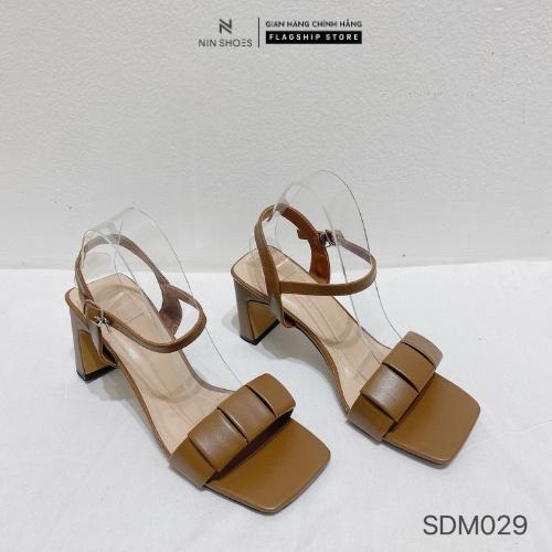 Giày Sandal nữ Ninshoes - Sandal mũi vuông quai ô bản to gót vuông 5p