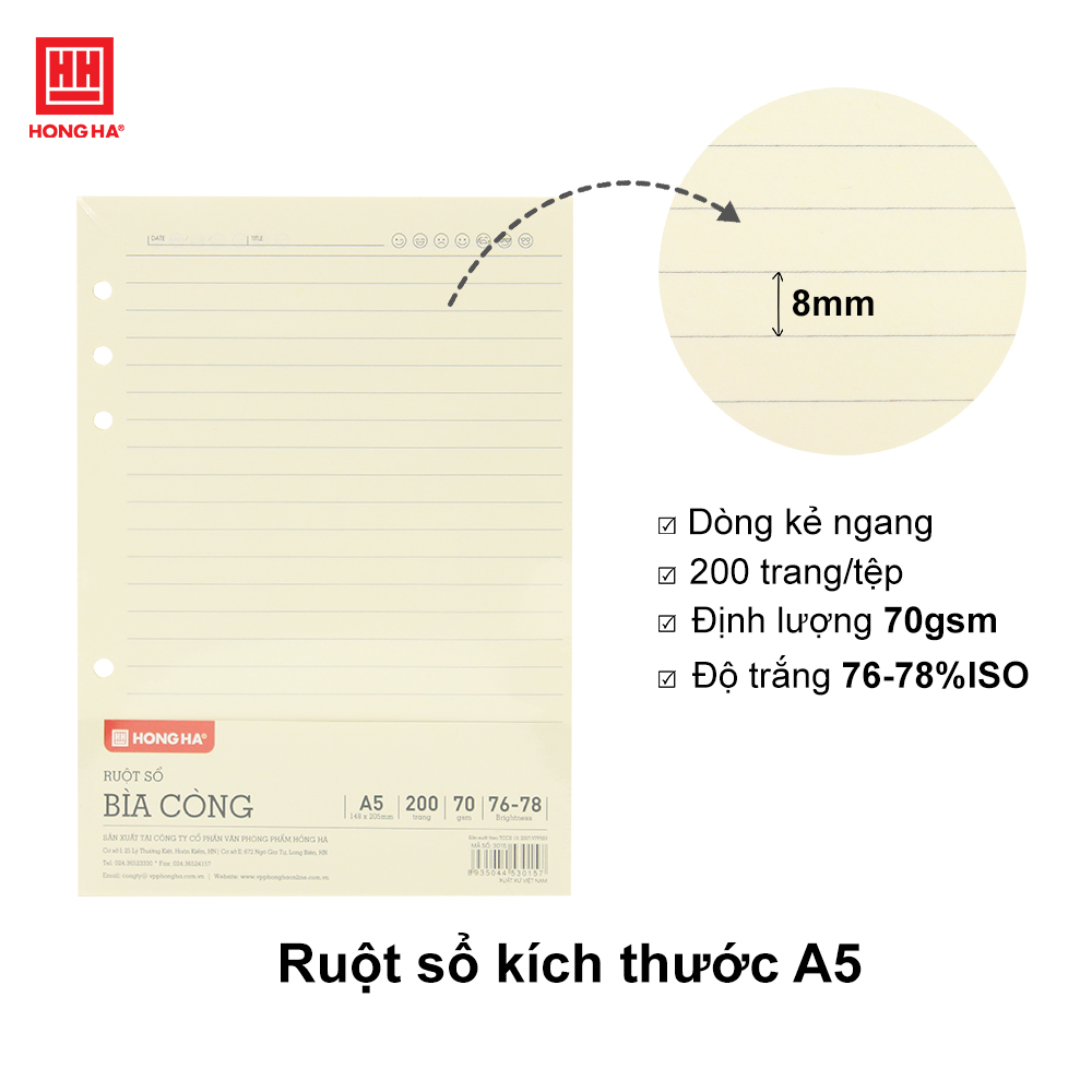 Ruột thay thế, Tập giấy refill sổ bìa còng Binder A5/B5 200 trang Hồng Hà - 3015/3016/3017/3018