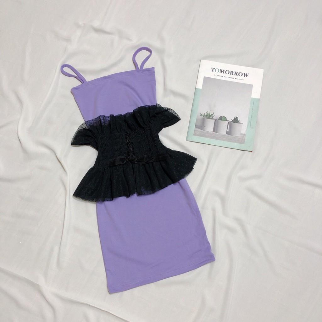 Đầm 2 dây ôm body màu tím