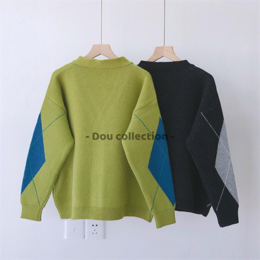 Áo Khoác Cardigan Form Rộng Họa Tiết Hình Thoi, Áo Khoác Len Thời Trang Thu Đông - Dou Collection - Mã TA026