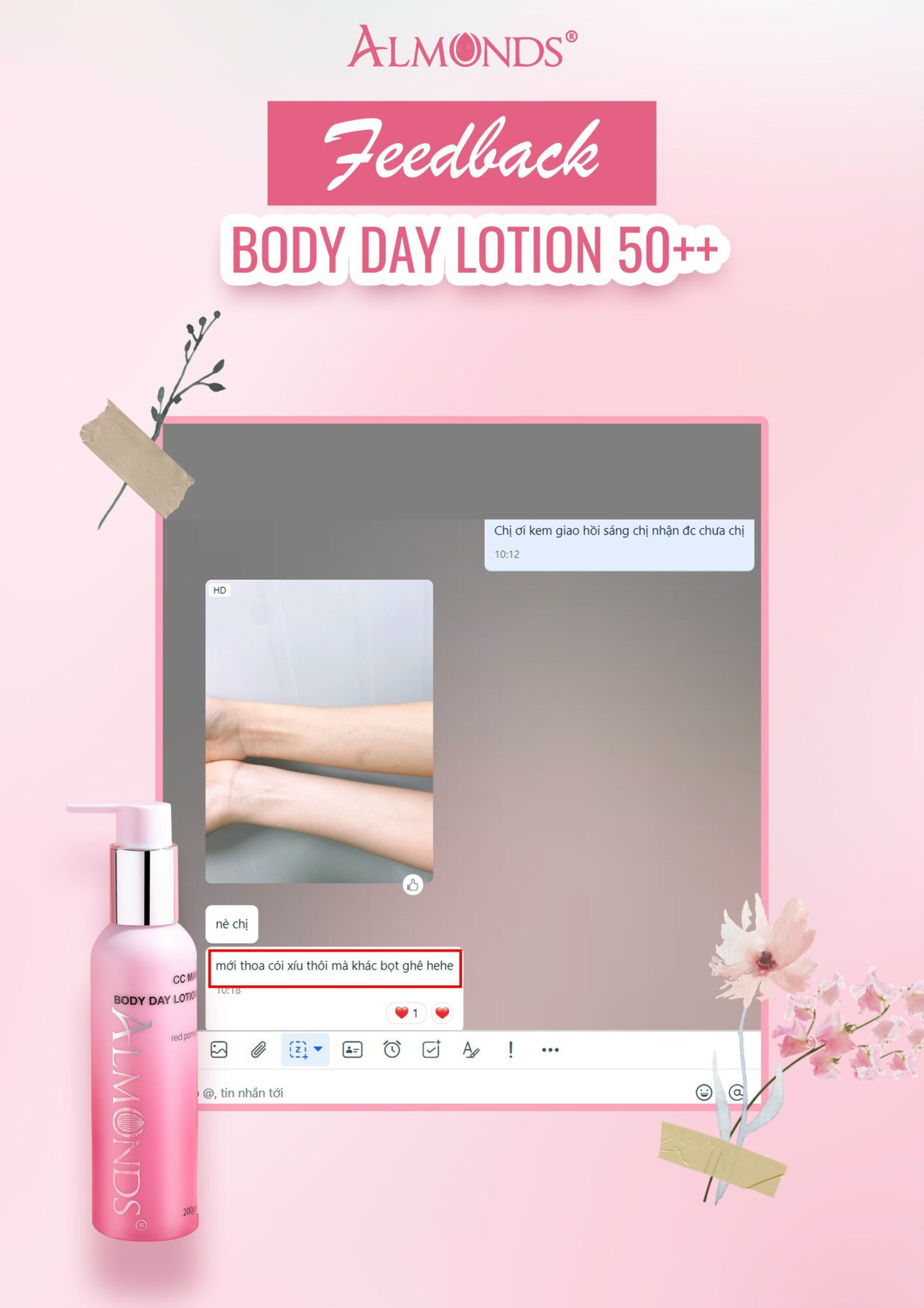 Kem dưỡng trắng body ban ngày makeup và chống nắng 50++ Almonds 200g