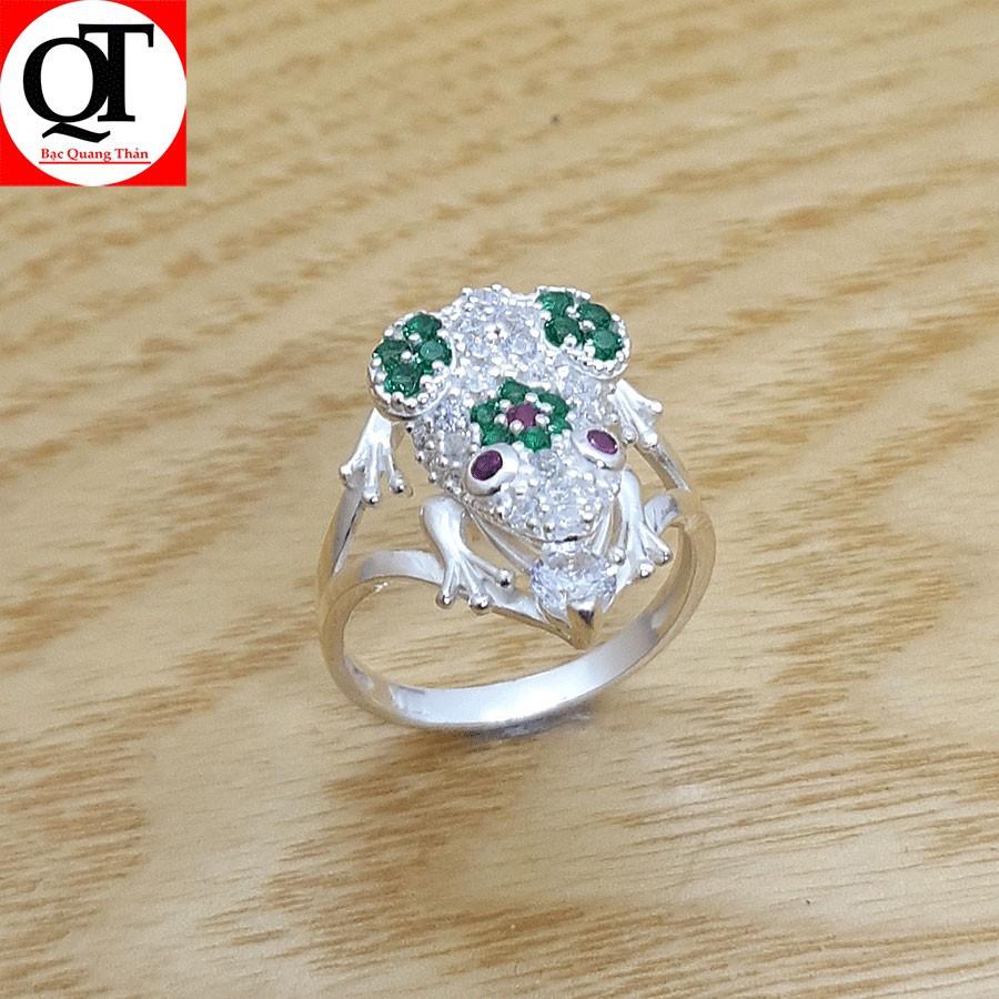 Nhẫn nữ con cóc ngâm kim tiền phong thủy chất liệu bạc ta gắn đá cao cấp trang sức Bạc Quang Thản - QTNU3