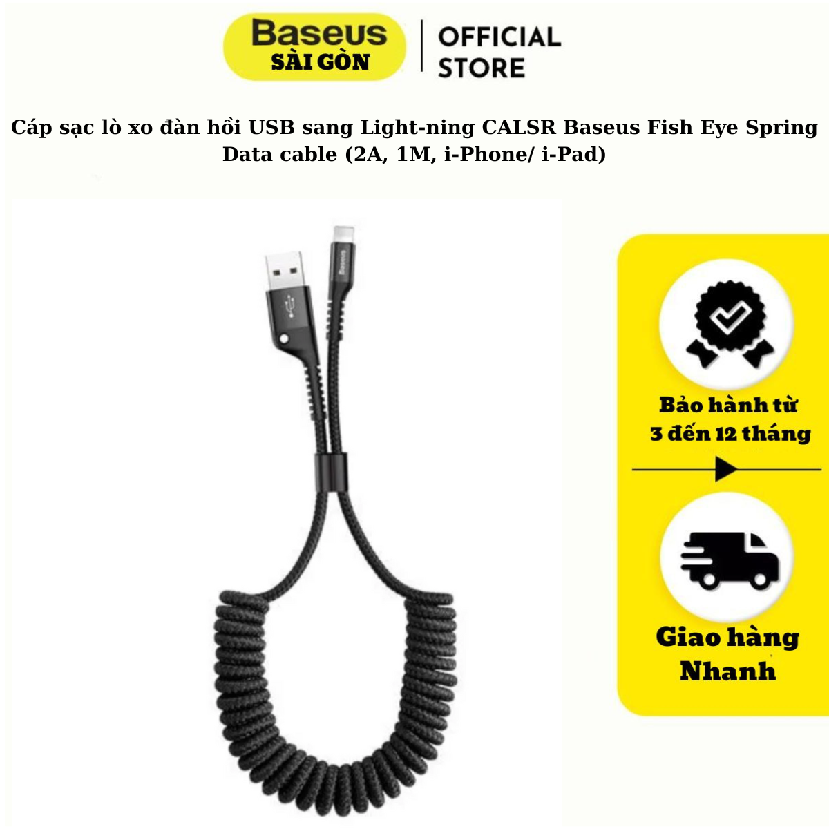 Cáp sạc Baseus Fish Eye Spring Data cable 2A lò xo đàn hồi USB to IP CALSR  - Hàng chính hãng