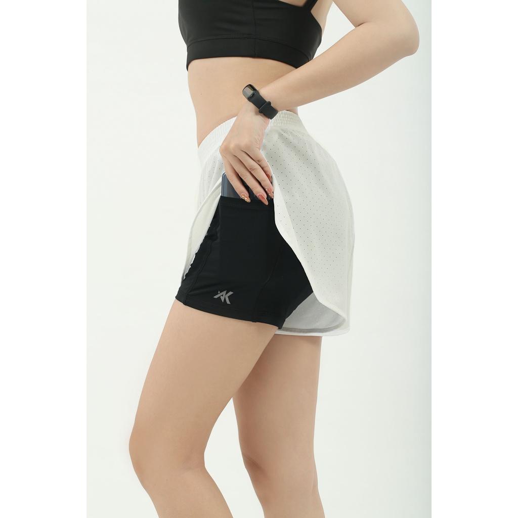Quần Thể Thao Nữ Akydo Needle - Hole Lỗ Kim 2Lớp , Tập Gym, Chạy Bộ, .... - Trắng Đen - L