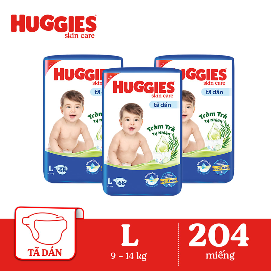 Combo 3 Tã dán Huggies Skincare Super Jumbo L 68 Miếng