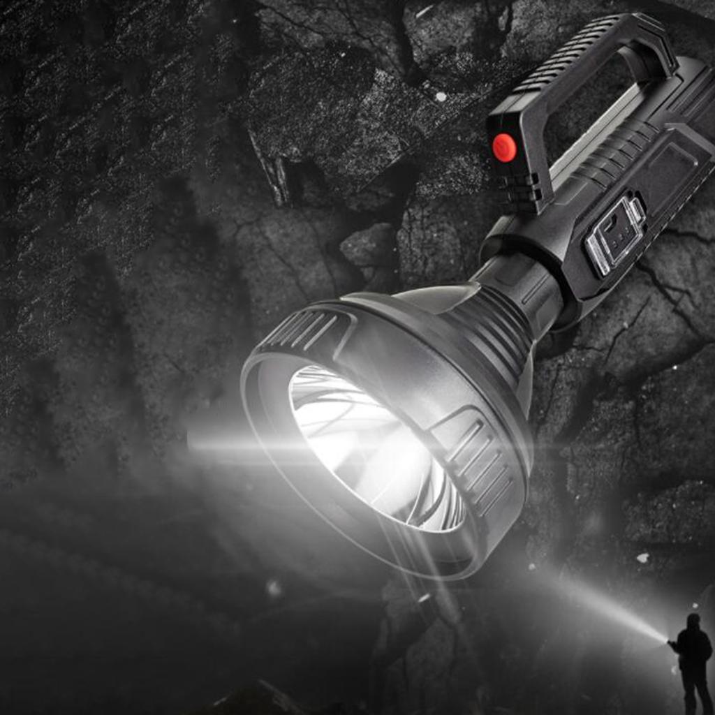 Rechargeable Torch LED Handheld Portable Searchlight Outdoor Flashlight Long Shots Lamp for Hunting Hiking Camping Black
