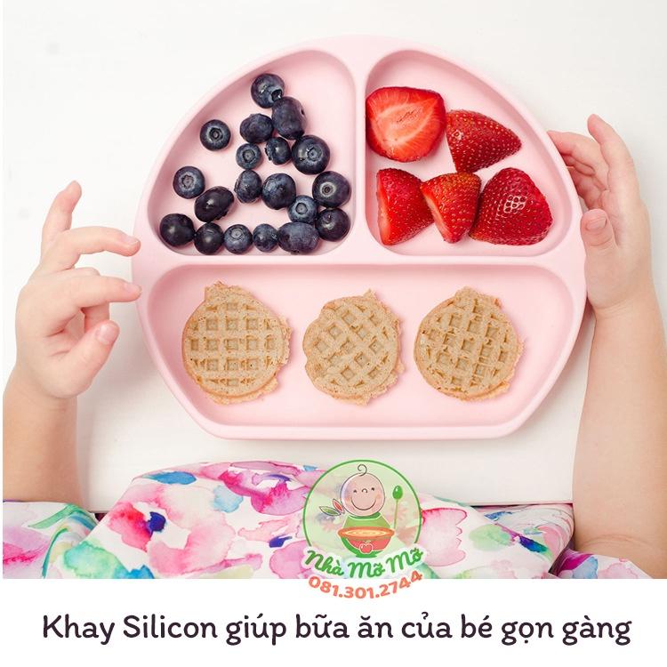 Khay Ăn dặm Silicon Có Đế Hít Chống Trượt Khay Silicon Chống Đổ Khay 3 Ngăn Cho Bé