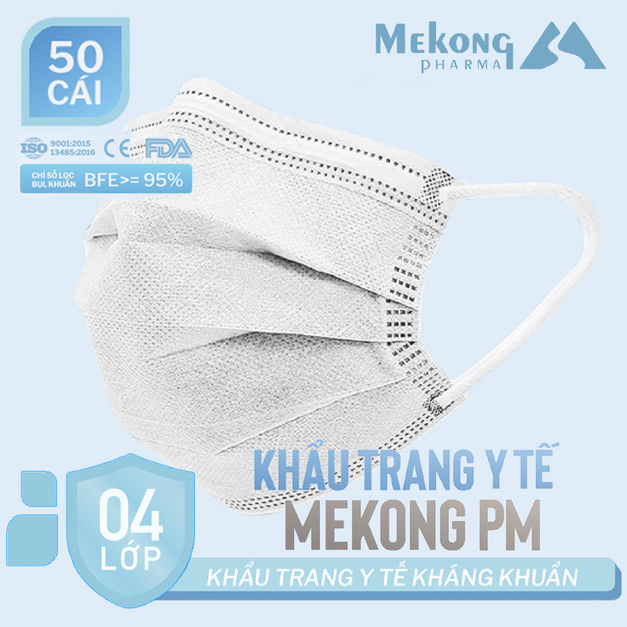 3 Hộp Khẩu Trang Mekong Cao Cấp 4 Lớp Kháng Khuẩn (50 chiếc 1 Hộp)