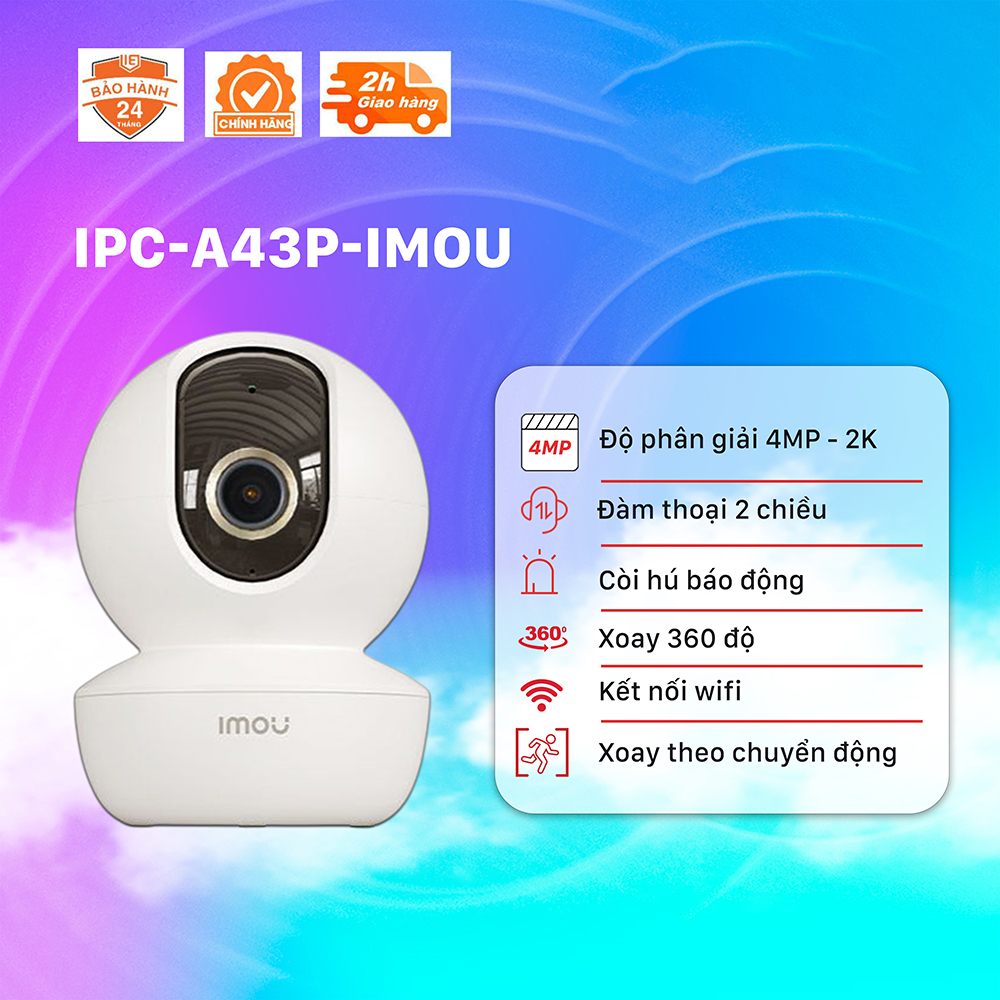 Camera IMOU WIFI Trong Nhà A43P 4MP Đàm Thoại 2 Chiều, Xoay 360 - Hàng chính hãng