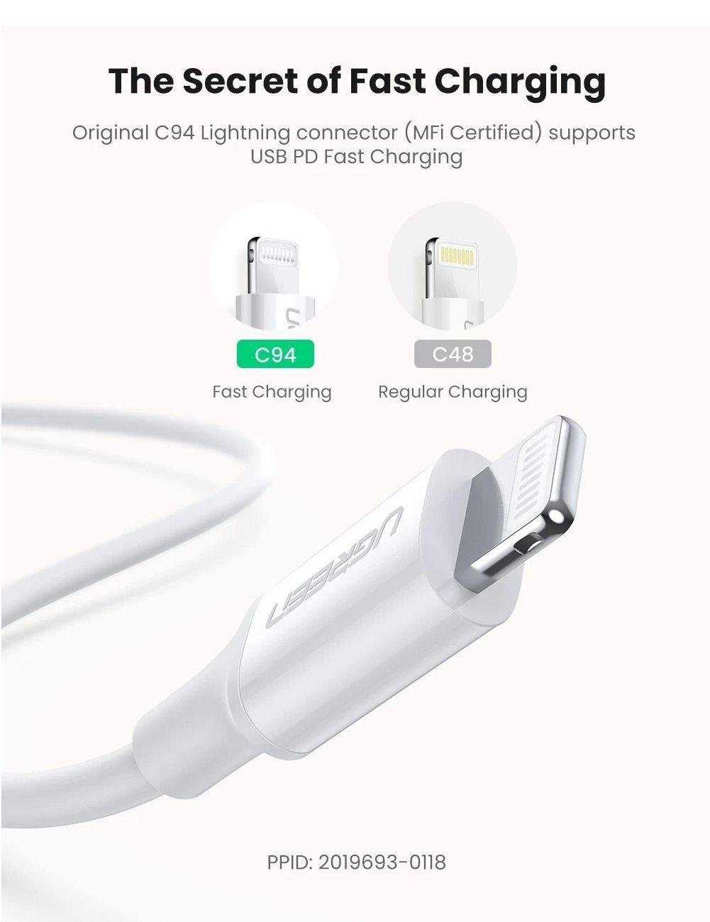 Ugreen UG70293CD137TK 18W bộ kit sạc nhanh PD và cáp USB type C ra Lightning MFI cho iPhone màu trắng - HÀNG CHÍNH HÃNG