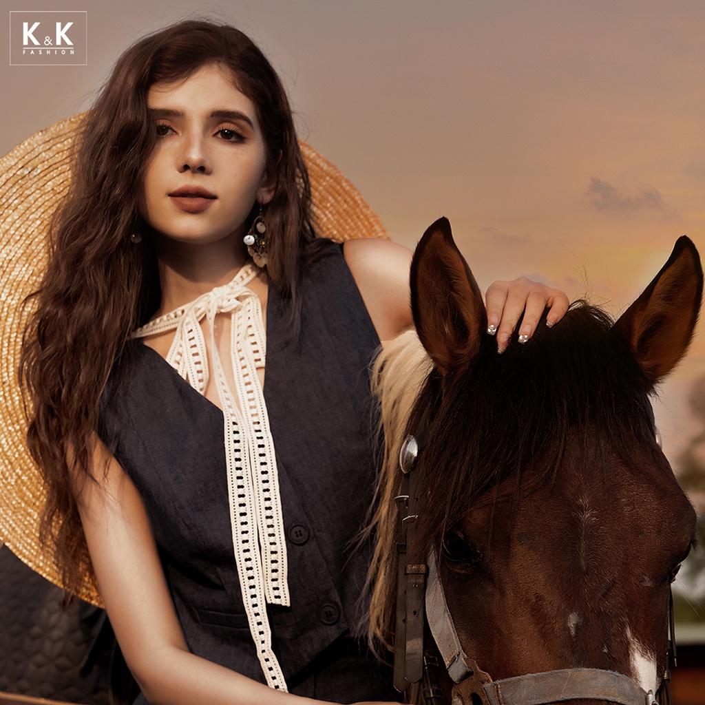 Áo Gile Nữ Croptop K&K Fashion ASM12-27 Chất Liệu Denim