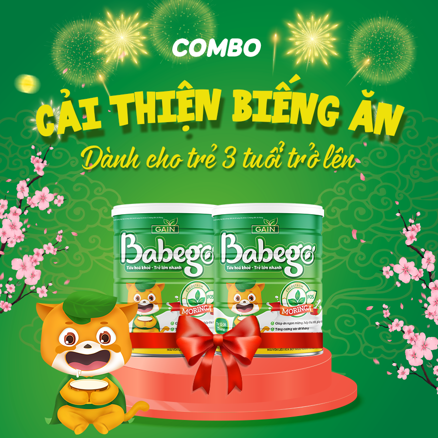 (Tặng bộ ô tô đồ chơi) Combo 2 lon sữa mát tăng cân, cải thiện biếng ăn Babego 3 tuổi trở lên