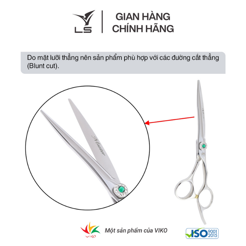 Kéo cắt tóc LS lưỡi thẳng quai offset vênh đỡ ngón cố định FA63/6.25