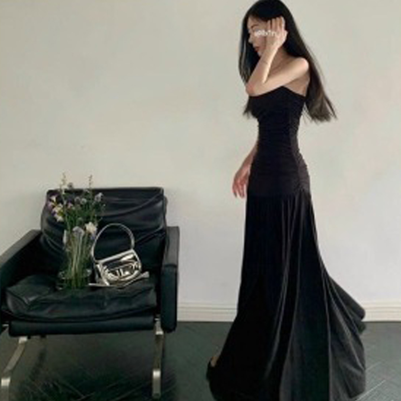 Đầm Maxi Ống Đen, Đầm Maxi Cúp Ngực Chất Lụa Larong