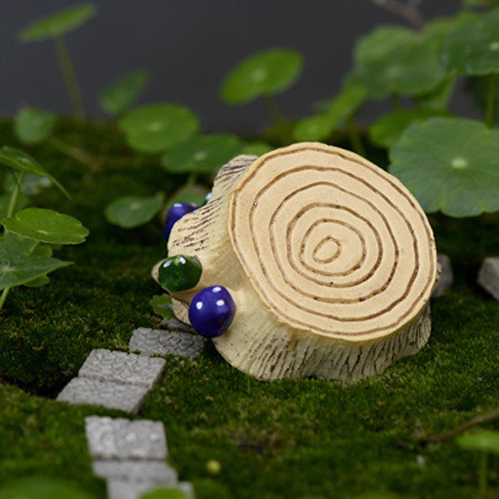 Miniature wooden wooden stool chair with mushroom mini world garden decor