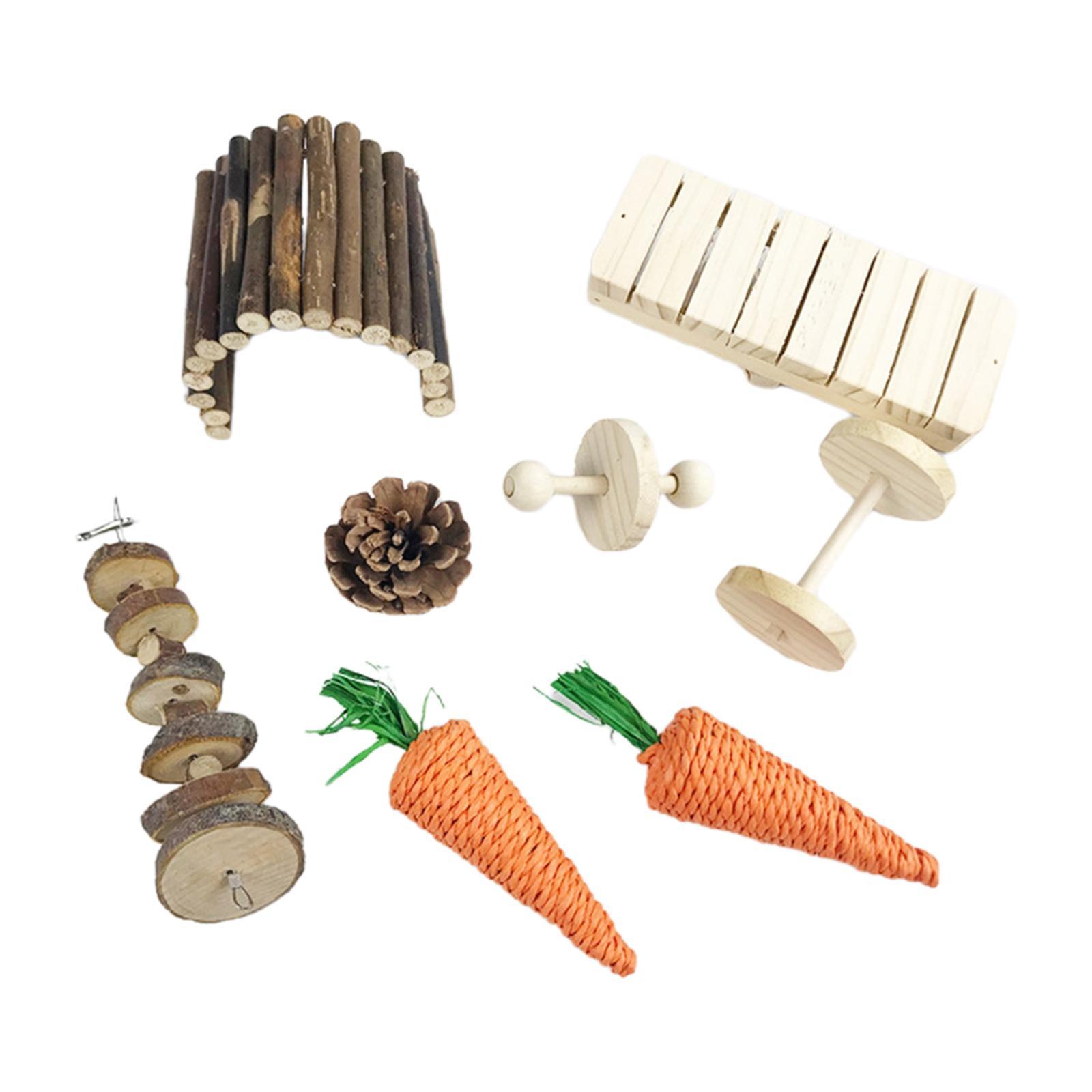 8Pcs Hamster Chew Toys Set Bunnies Groundhog Guinea Pig Wooden Molar Toys