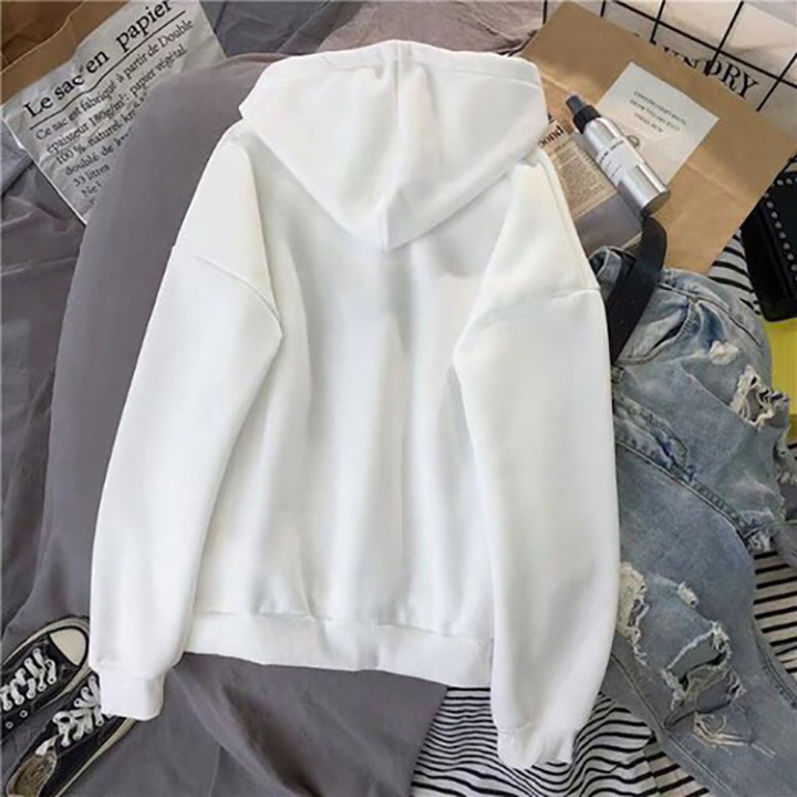 Áo Hoodie Nam Nữ Có Mũ In Hình Khủng Long Chất Liệu Nỉ Bông Cao Cấp -Trắng