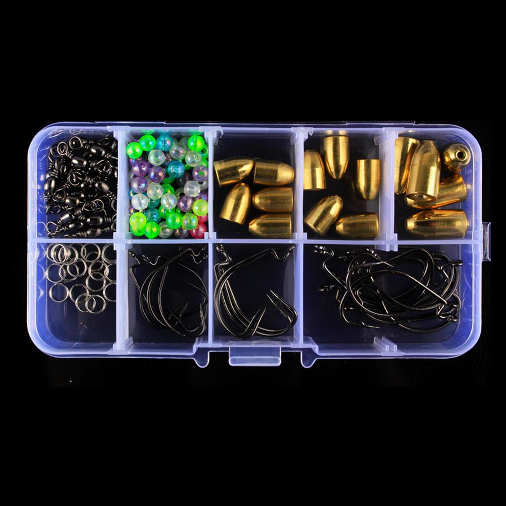 Fishing Sinkers Set with Brass Sinker Weights Jig Hooks Fishing Swivel Ring Connector Plastic Box for Freshwater Saltwater Bass Fishing