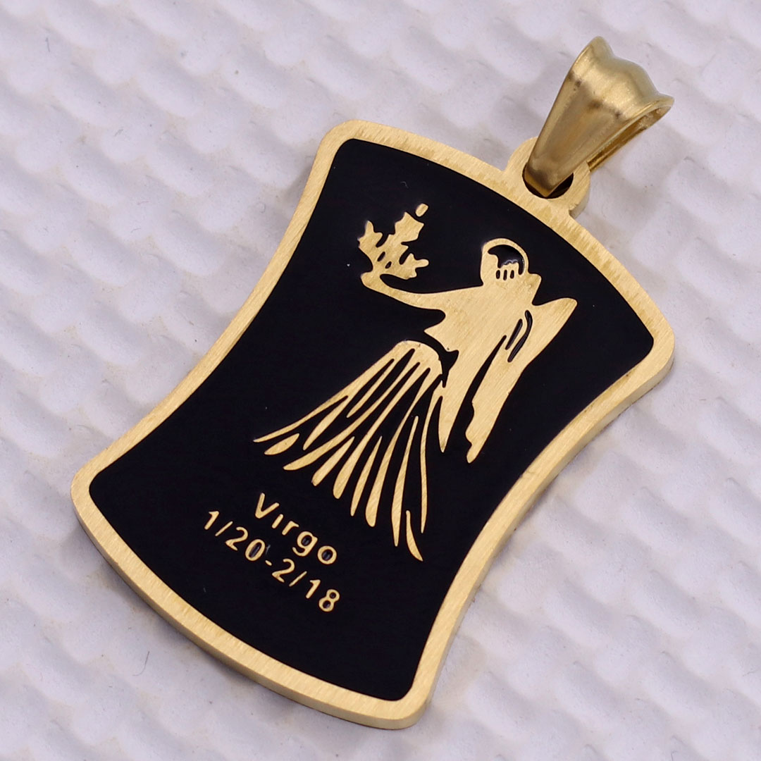 Mặt dây chuyền Xử Nữ - Virgo inox vàng kèm vòng cổ dây chuyền inox vàng + móc inox, Cung hoàng đạo