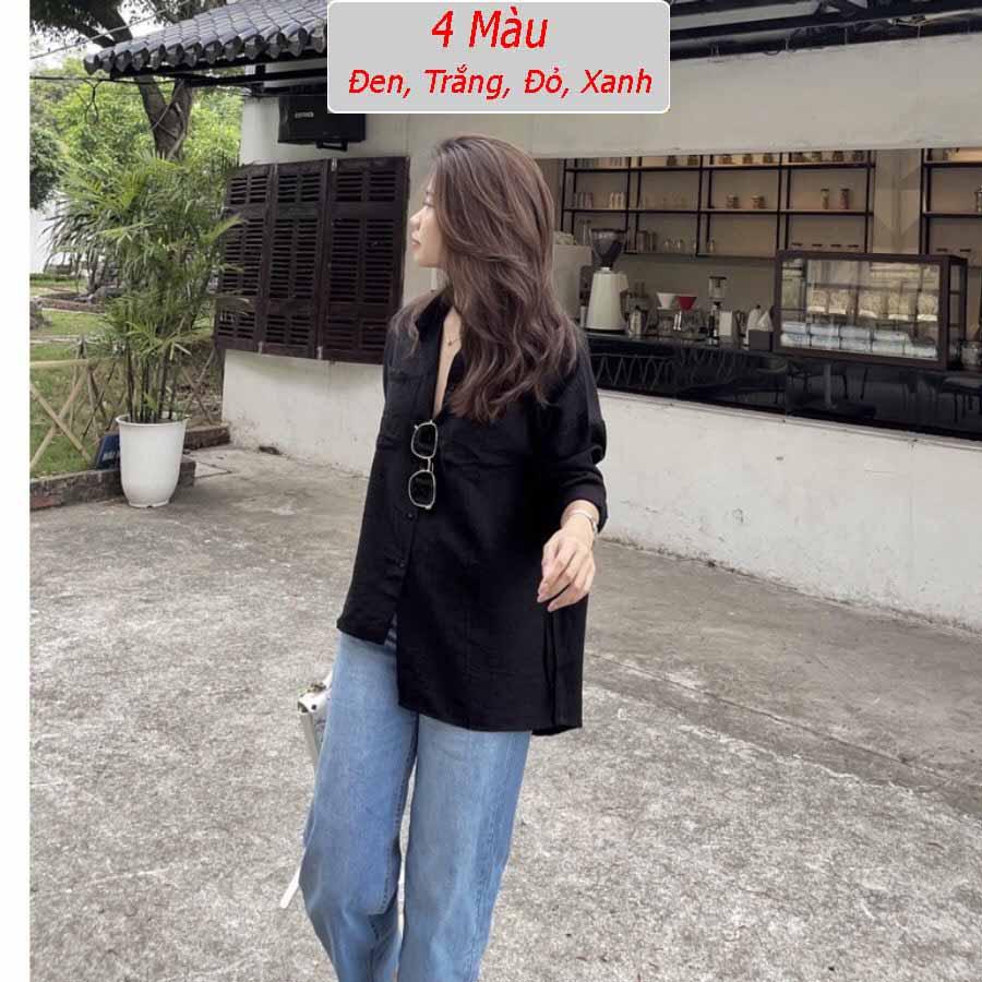 Áo sơ mi nam nữ dài tay Unisex Basic trơn Form Slim màu xanh trắng đen đỏ chất đũi mịn mát G5