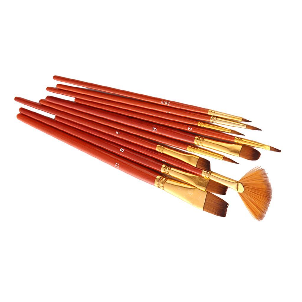 10Sets Watercolor Oil Painting Brush Set Nylon Hair Paint Brushes Supplies