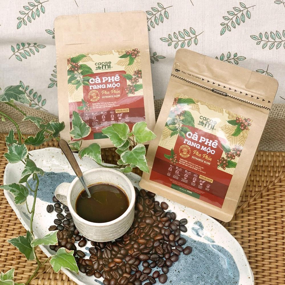 Cà phê nguyên chất rang mộc Blend Robusta và Arabica đậm đà thơm cafe pha phin ngon Cacao Mi 15g-250g