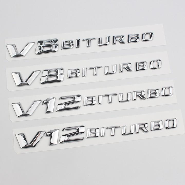 Decal tem chữ V8-Biturbo và V12-Biturbo dán hông xe Mercedes, nhựa ABS mạ crom.
