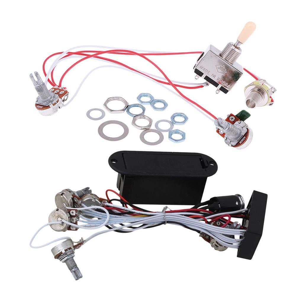 Electric Guitar Bass Wiring Harness 3-Way Switch 1V1T with Active EQ Pickup, Volume Tone Control